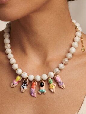Whimsical Swimmer & Mermaid Charm Statement Necklace